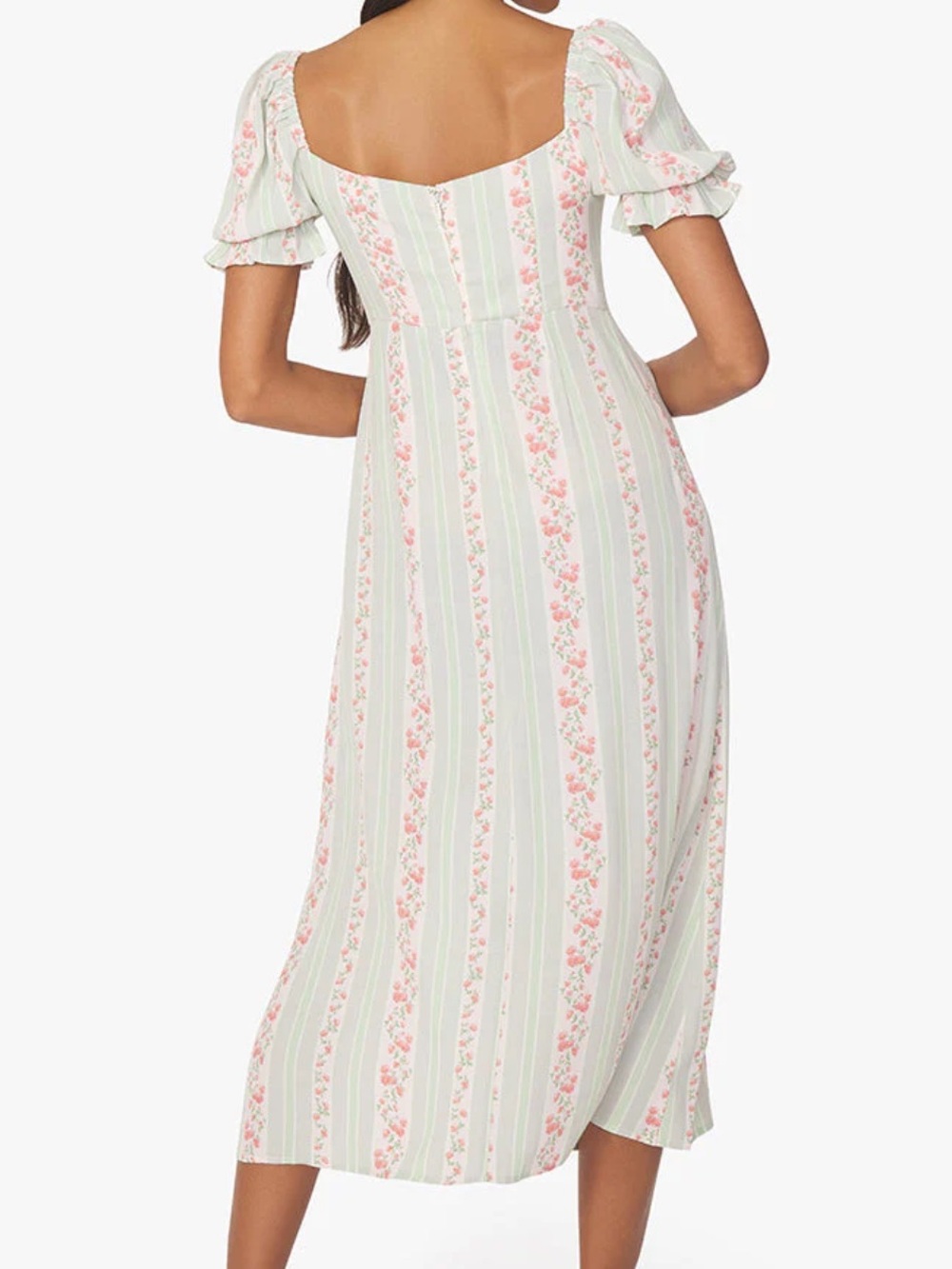 WeWoreWhat Victorian Floral Stripe Puff Sleeve Midi Dress in Rosewood Multi - Picture 2 of 6